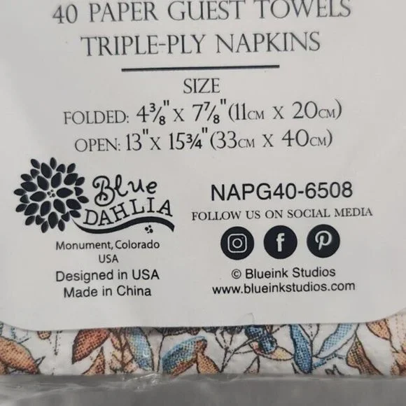 BLUEINK STUDIOS BLUE DAHLIA 40 PAPER GUEST NAPKINS TRIPLE-PLY Scripture Salms - Picture 2 of 2